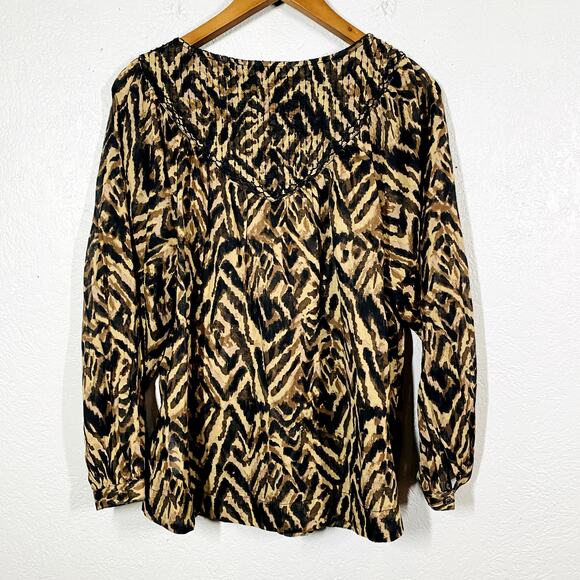NEW! beach lunch lounge Animal Print Scoop Neck Tunic Blouse Top Long Sleeve- XS - Picture 4 of 4